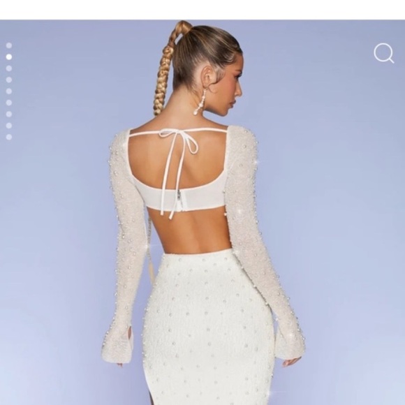 Oh polly pearl beaded cropped top bachelorette bridal - Picture 2 of 6